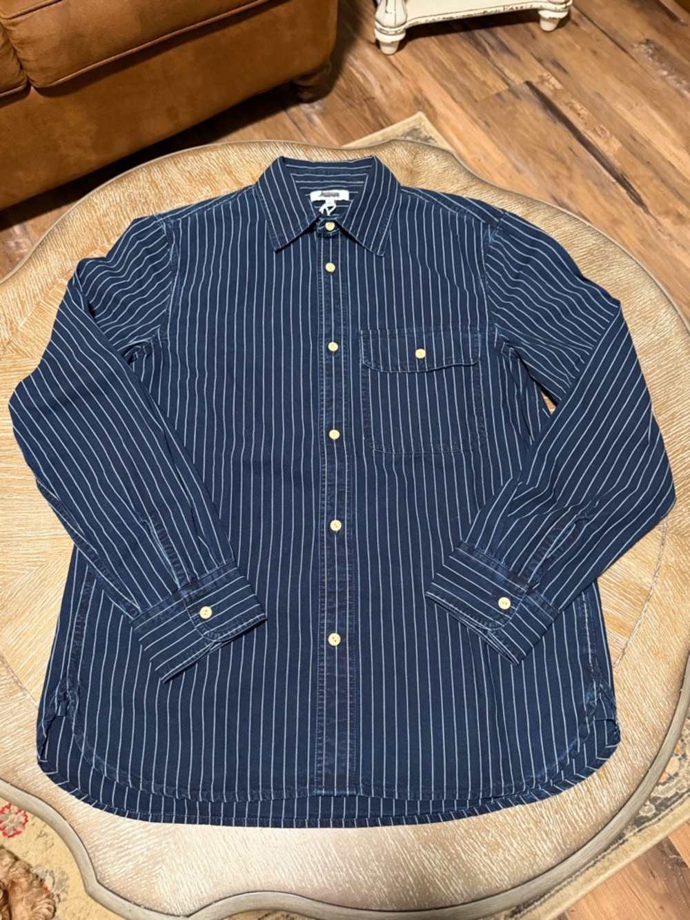 Madewell Women’s Navy Pinstripe Button-Up Blouse